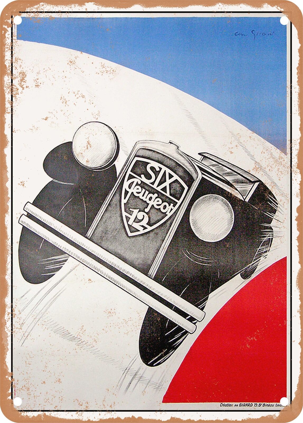 METAL SIGN - 1934 Peugeot Six 12 by Andre Girond Vintage Ad