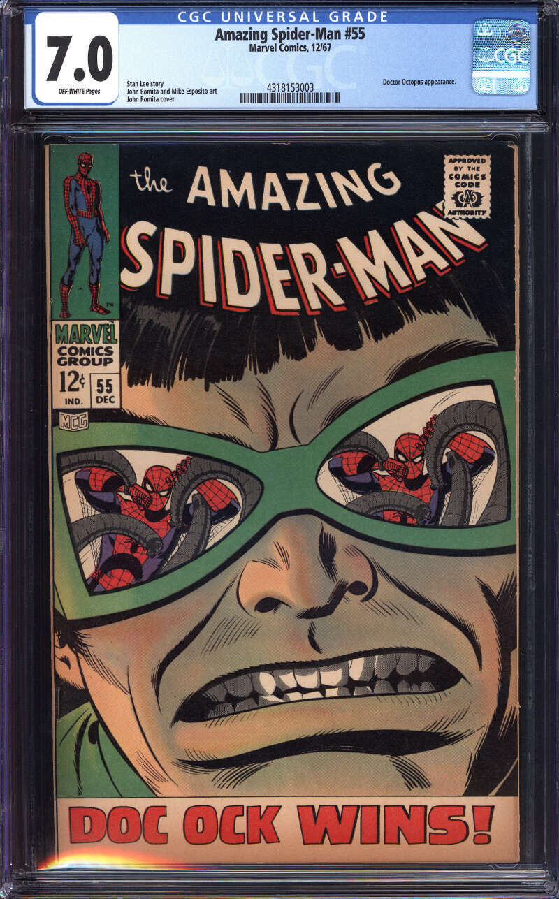 AMAZING SPIDER-MAN #55 CGC 7.0 OW PAGES // DOCTOR OCTOPUS APP MARVEL 1967