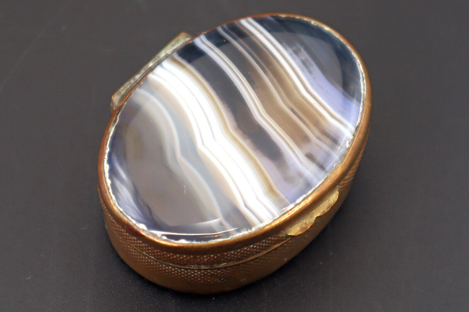 Antique 19th Century Victorian Brass and Banded Agate Matchsafe Box