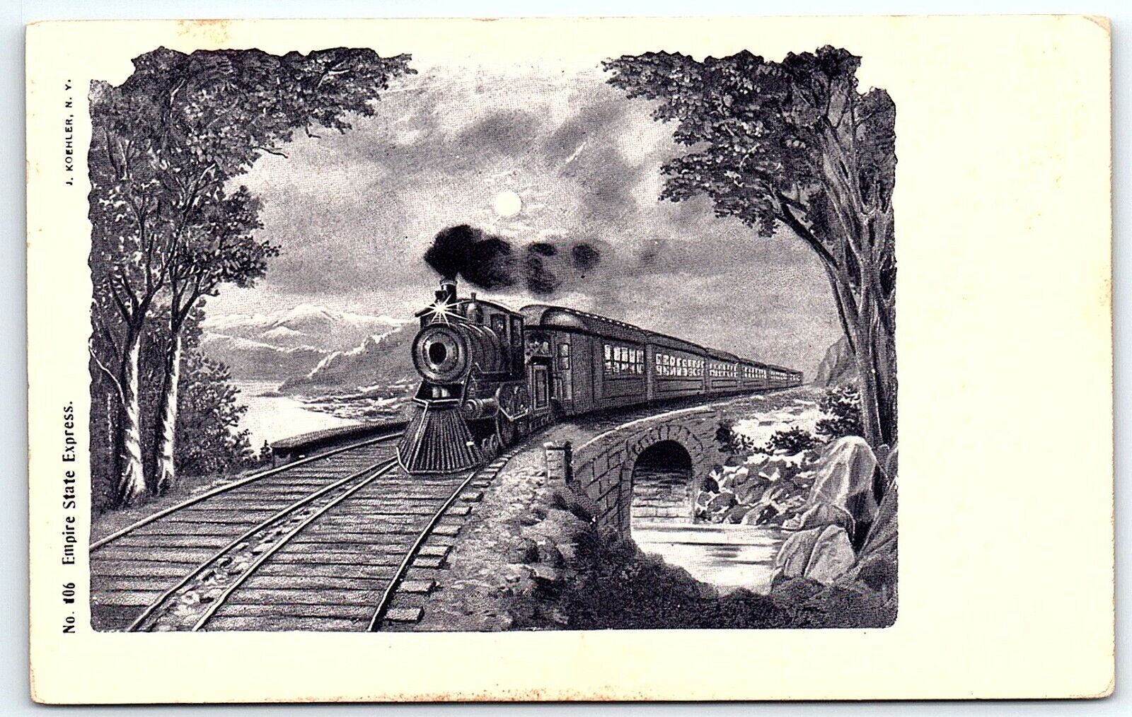 c1907 J. Koehler Empire State Express HRRR Steam Train Locomotive Postcard UNP