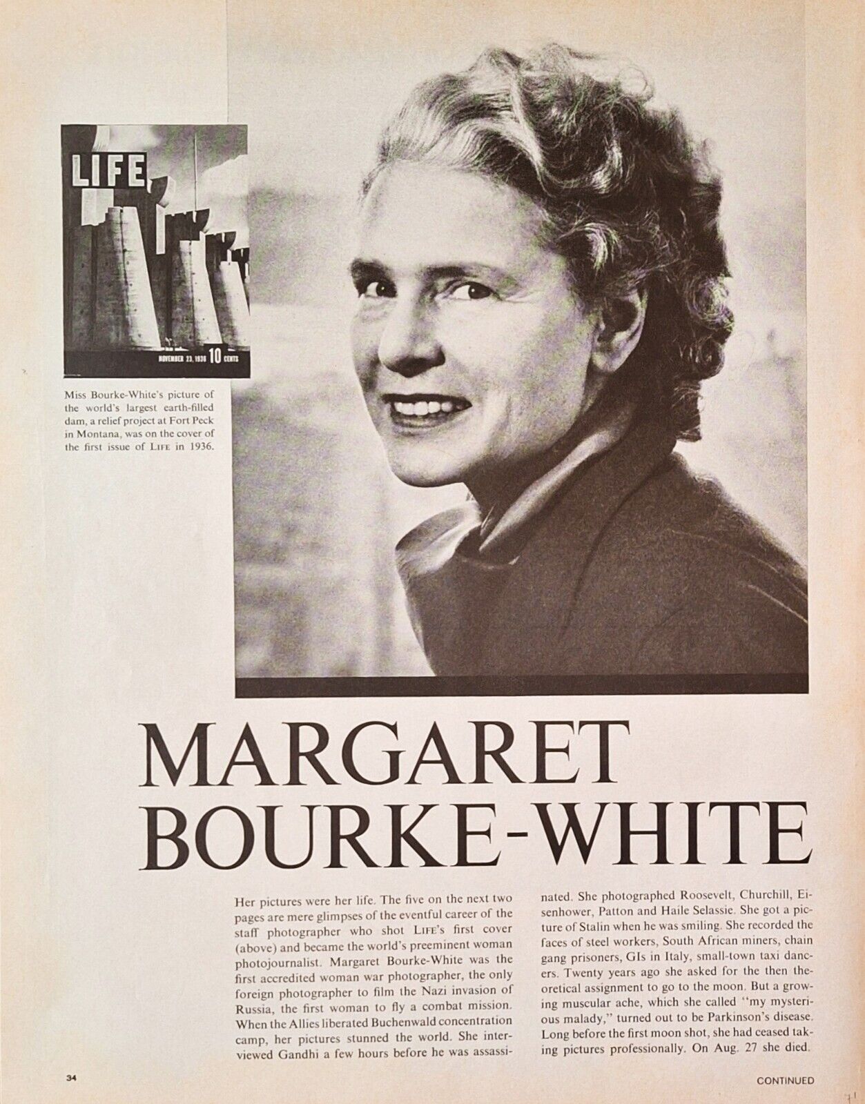 Margaret Bourke-White Photographer Three Page Photo Article from 1971
