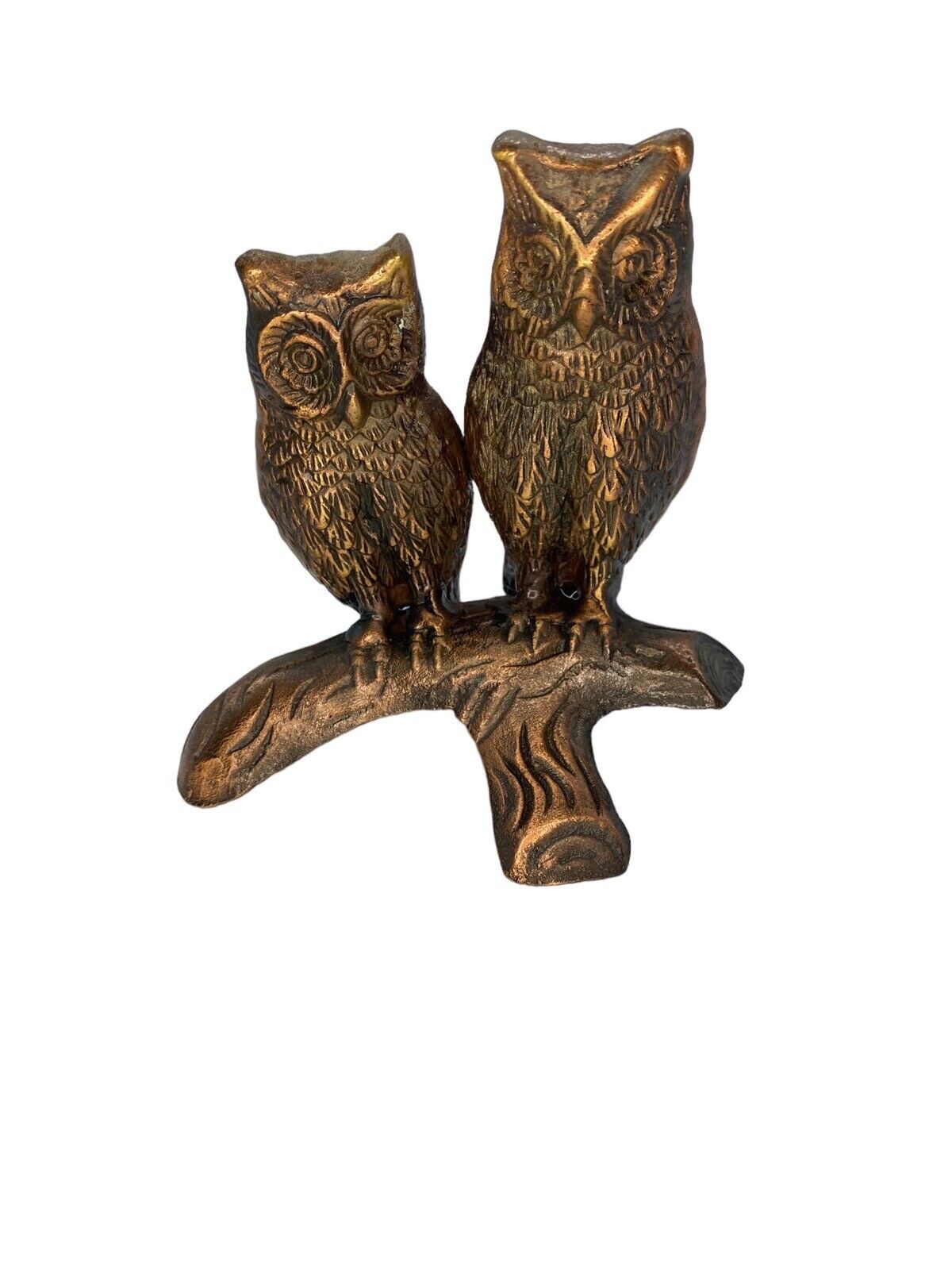 Vintage OWL Brass DOORSTOP Statue Two Owls Branch Log Large MCM