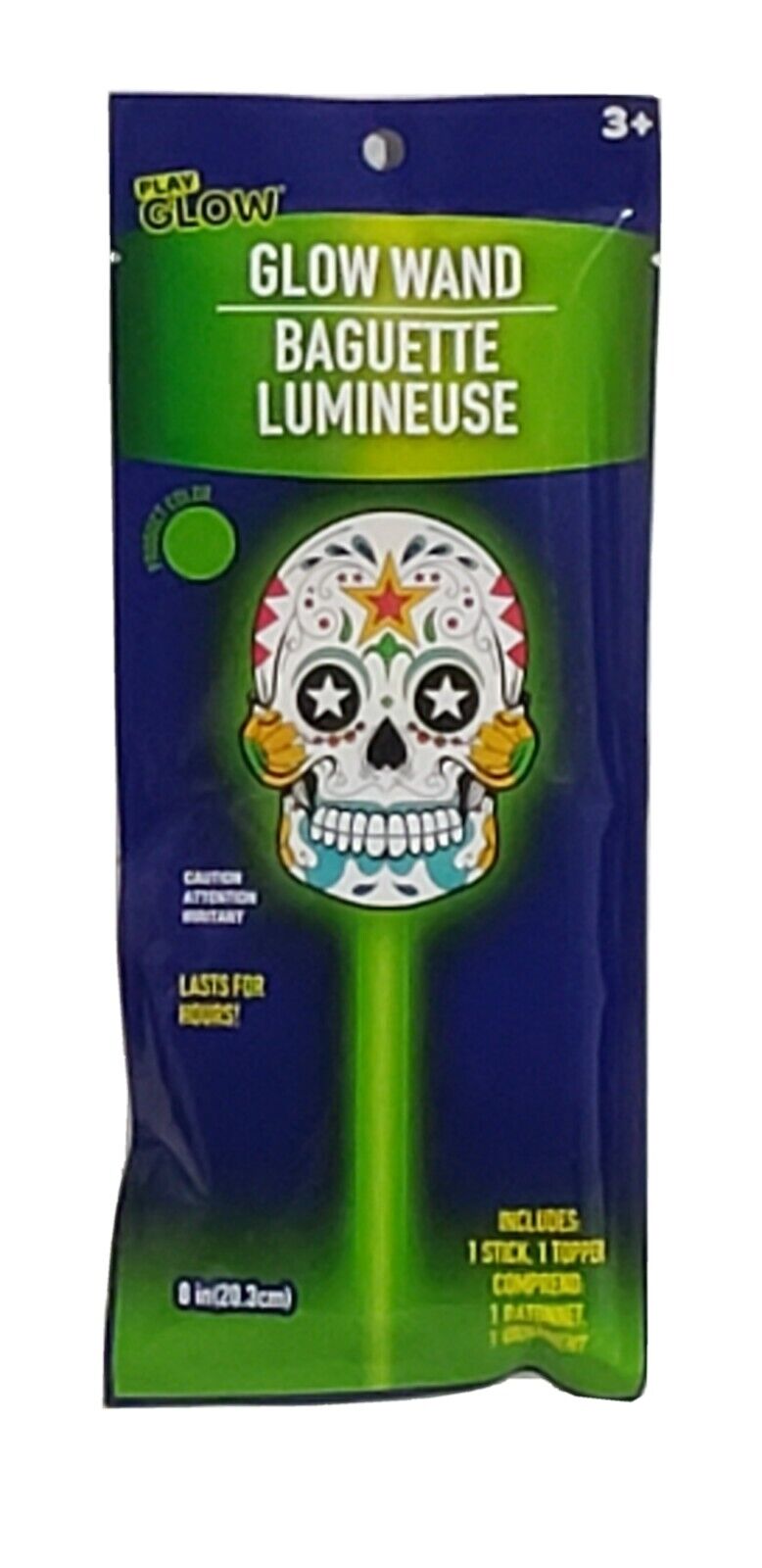 Halloween Day Of the Dead Glow In The Dark Sugar Skull 8 Inch Wand New 