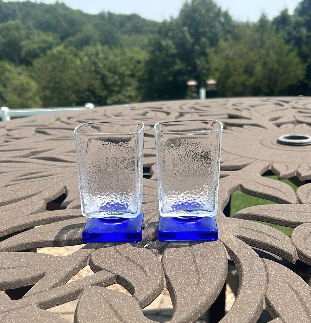 Cobalt Blue Disaronno Cocktail Rocks Glasses-Set of 2-Textured