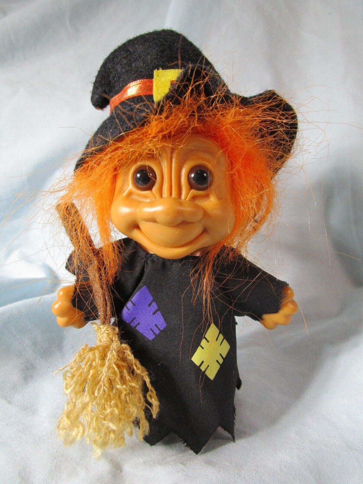 Vintage 1990\'s Russ 6 1/2\'\' Halloween Witch Troll Doll With Orange Hair*