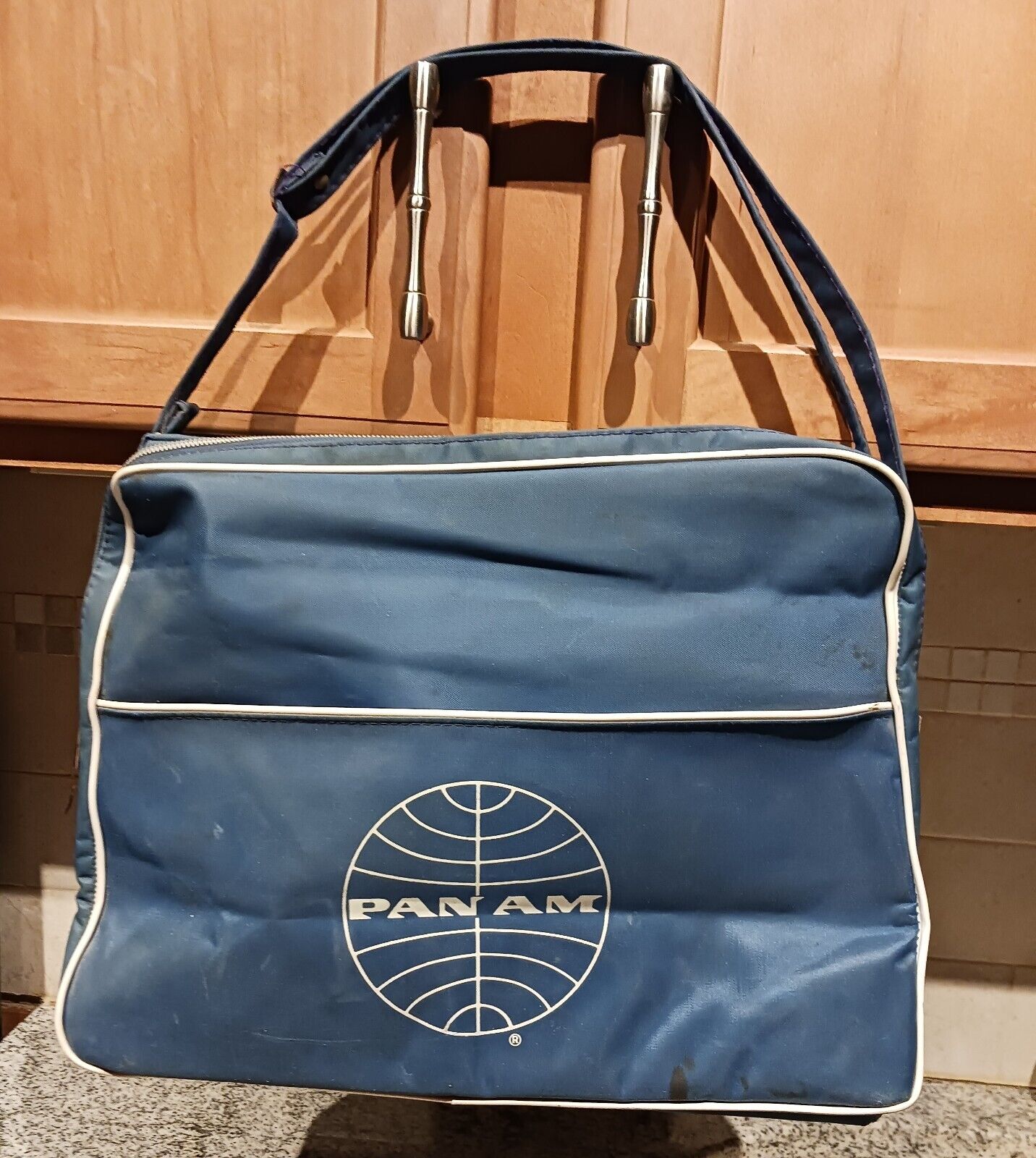 Vintage PAN AM Airlines Blue Travel Tote Carry On Bag Pan American World Airways