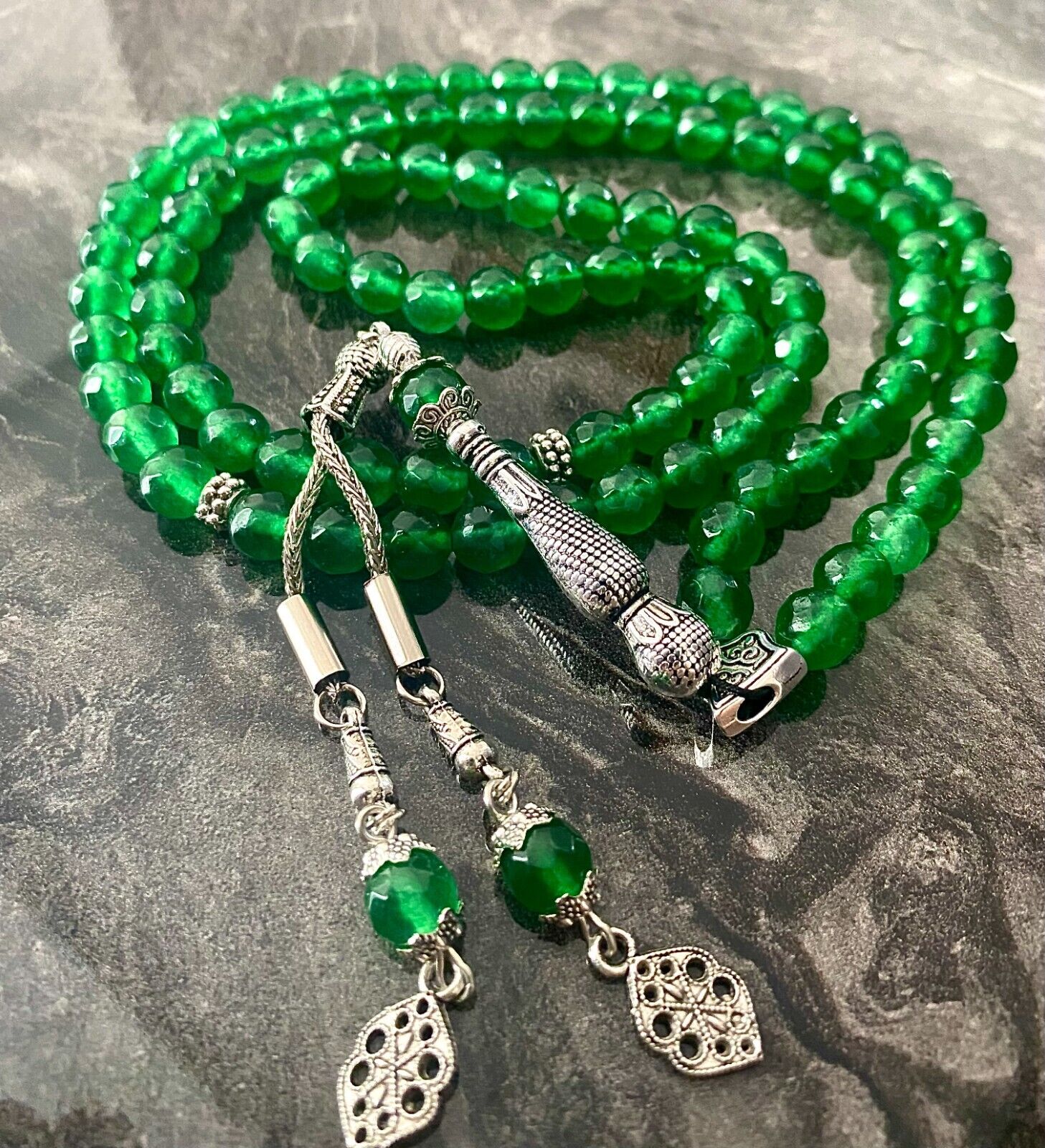 REAL Jade Stone Islamic Prayer 99 beads, Tasbih, Misbaha, Rosary, Tasbeeh, 8mm