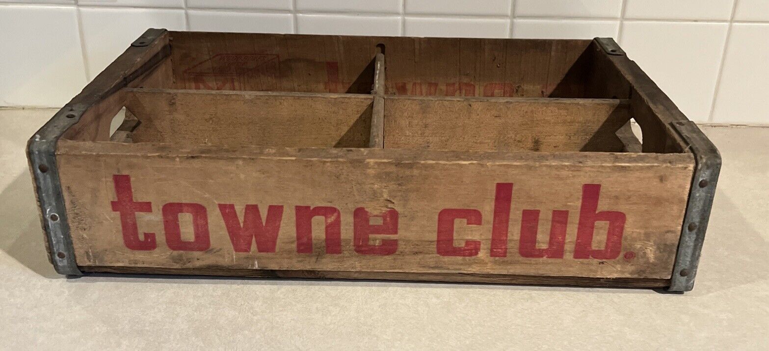 VINTAGE WOOD SODA POP CRATE BOX 17 1/2 x 11 3/4 x 4 1/8 TOWNE CLUB 1970s 80s