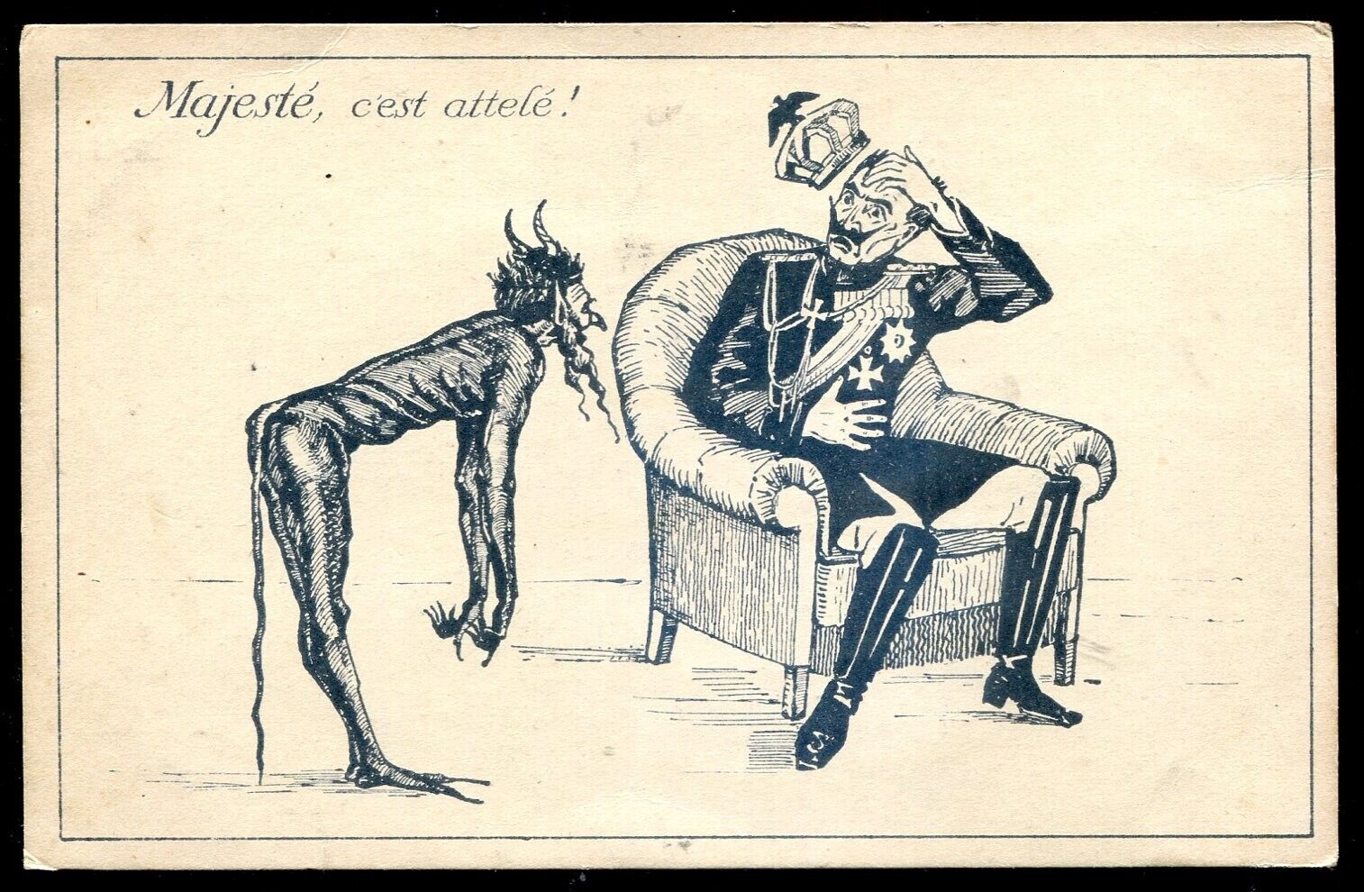 Artist Postcard 1910s Politics Caricature German Kaiser Devil