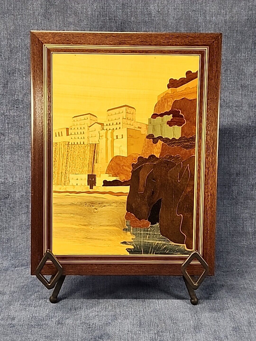 La Botteguccia Inlaid Marquetry Castle Town Wood Wall Plaque Sorrento Italy mAAP