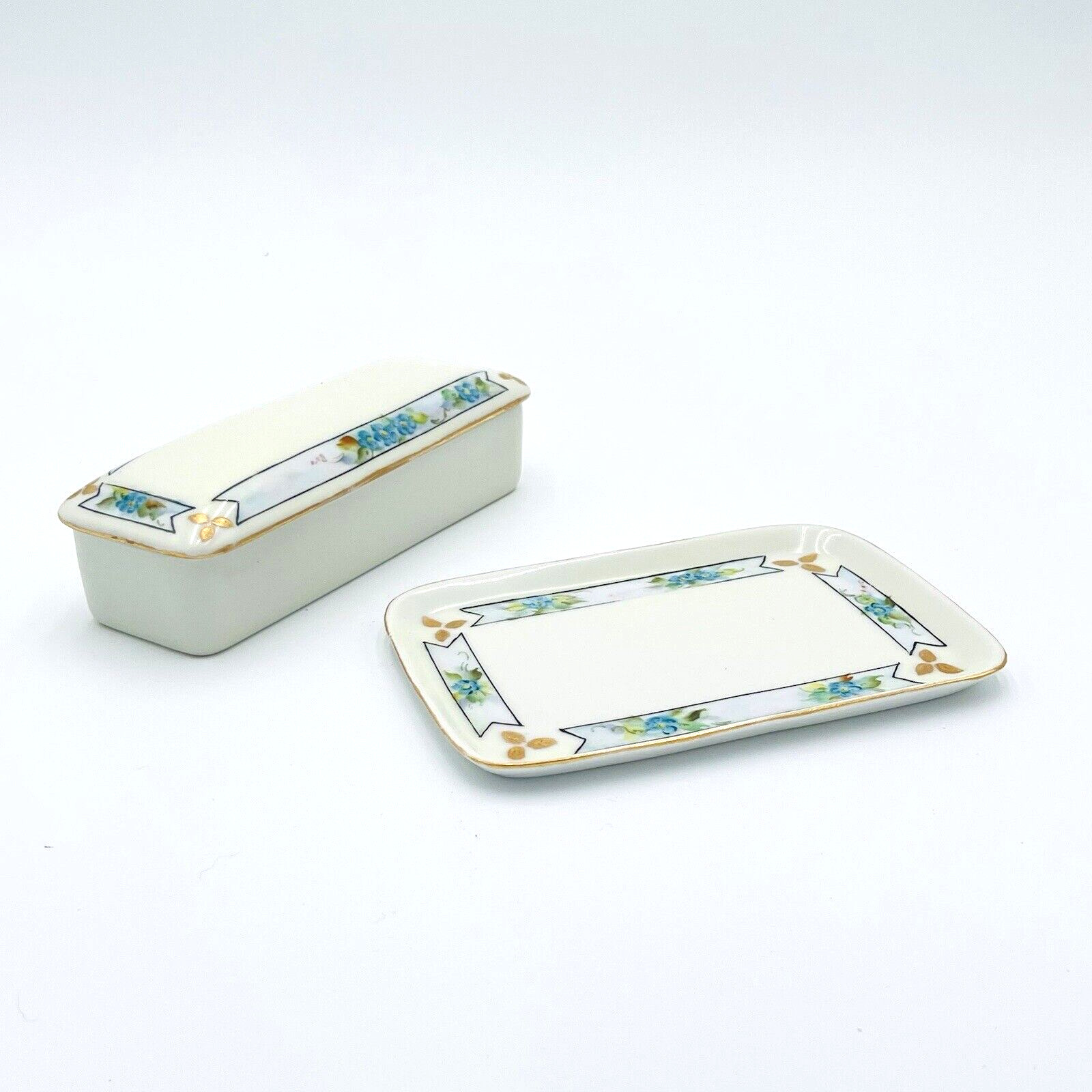 Vintage Porcelain Trinket Jewelry Box Plate Set UNO IT Favorite Bavaria Signed