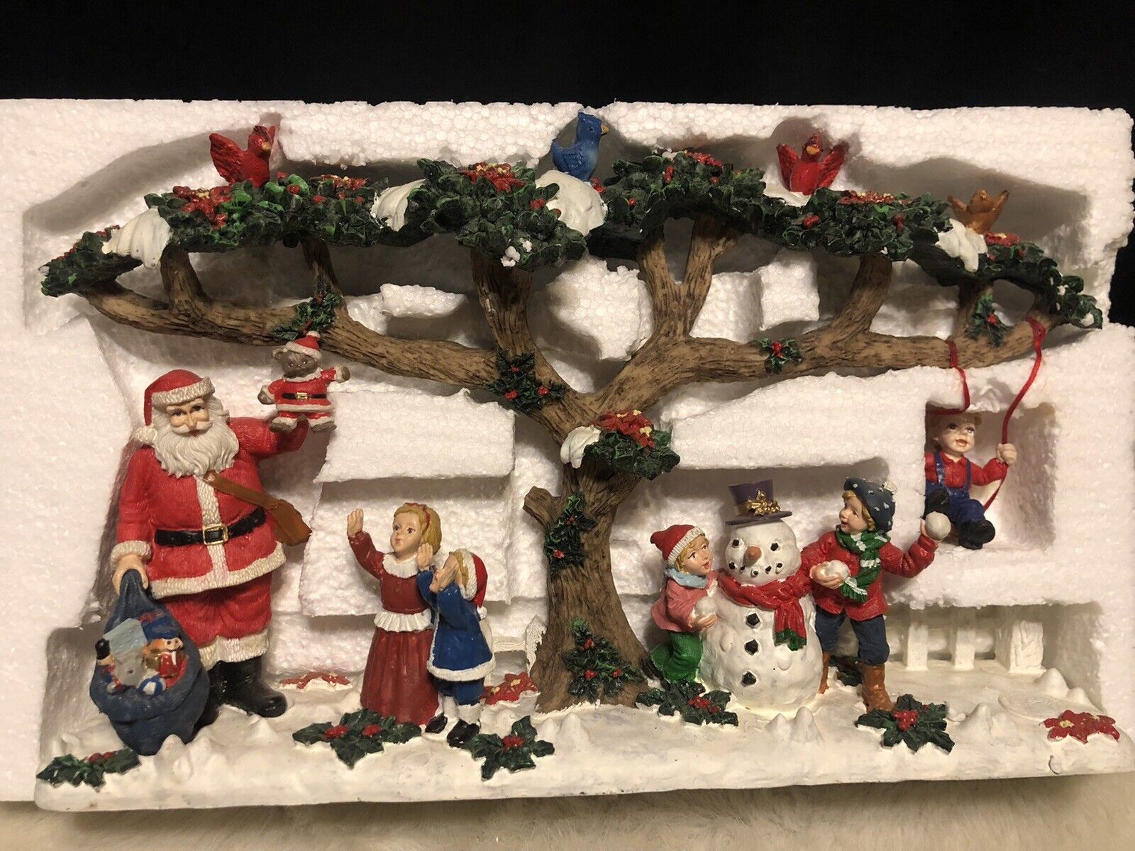 Christmas Scene Santa, Snowman & Swing Decoration, New In Box
