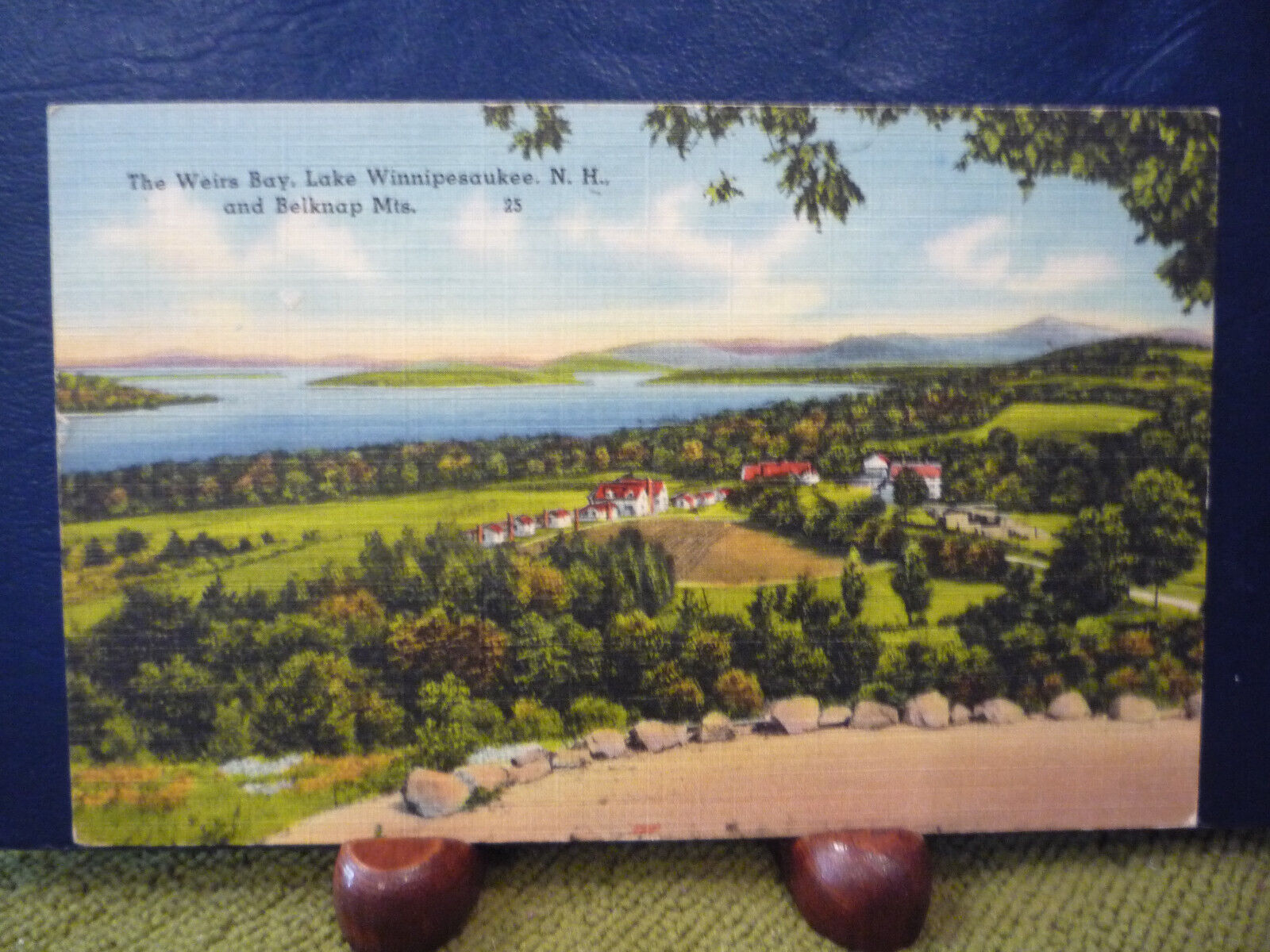 Vtg 1940s New Hampshire NH postcard Weirs Bay Lake Winnipesaukee Birdseye