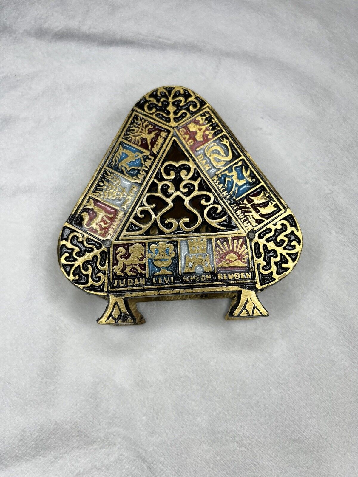 Jewish Triangle Napkin Letter Holder 12 Tribes Sons of Israel Brass Judaica