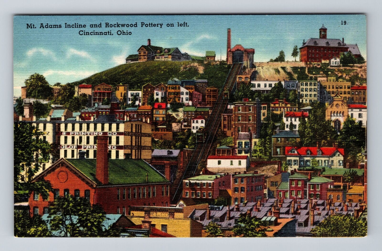 Cincinnati OH-Ohio, Mt Adams Incline, Rockwood Pottery, Vintage Postcard