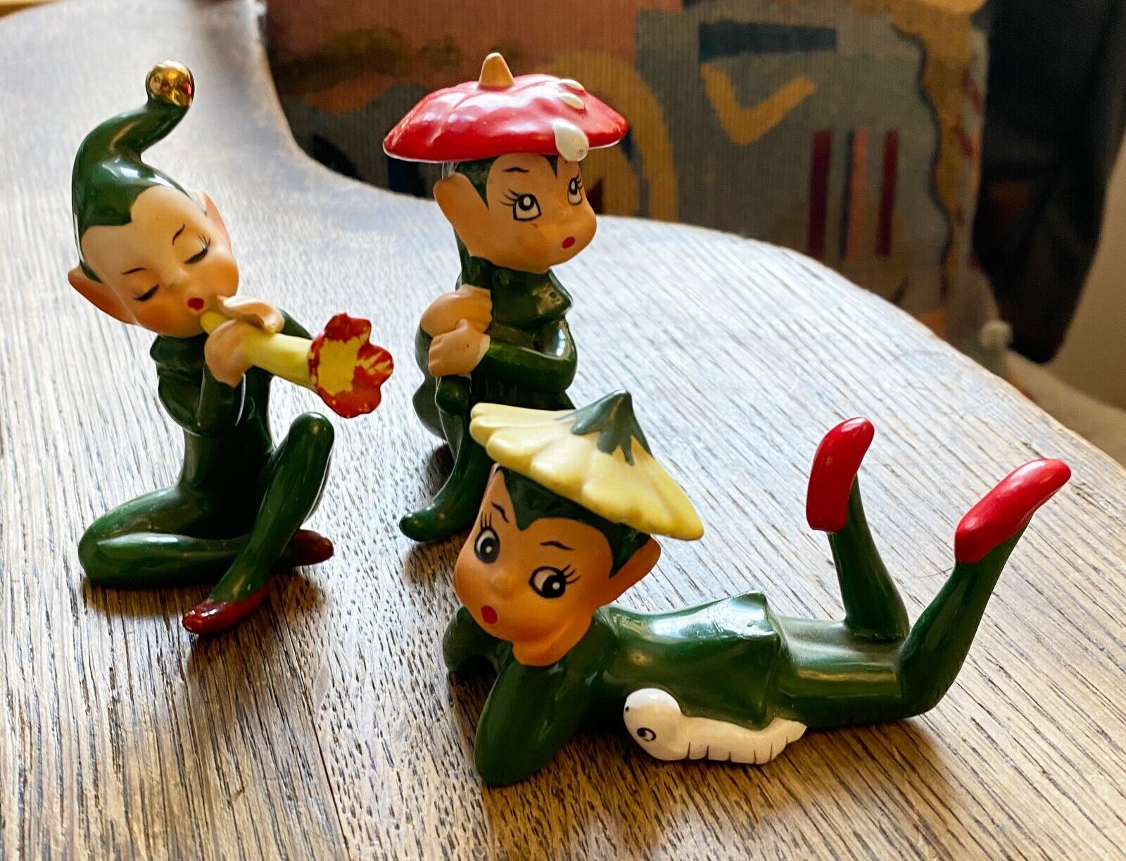 Vintage 1950s Flower/Mushroom Spring/Summer Elves - 3 Figurines - Good Condition
