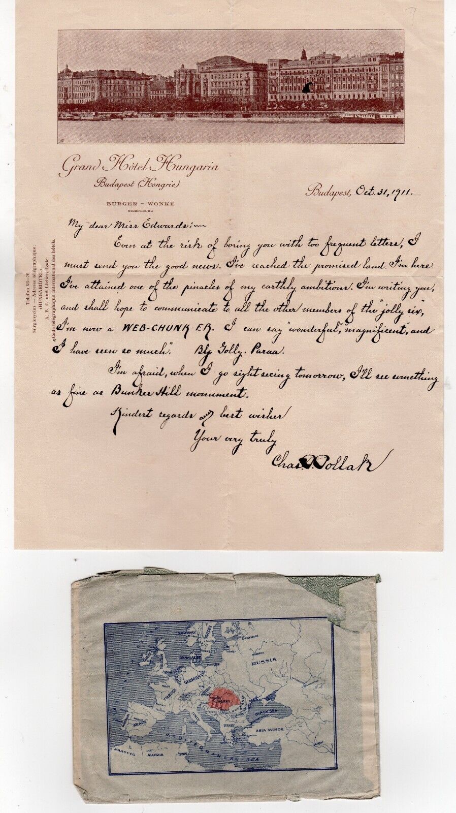 1911 Grand Hotel Hungaria Budapest Letter, Envelope