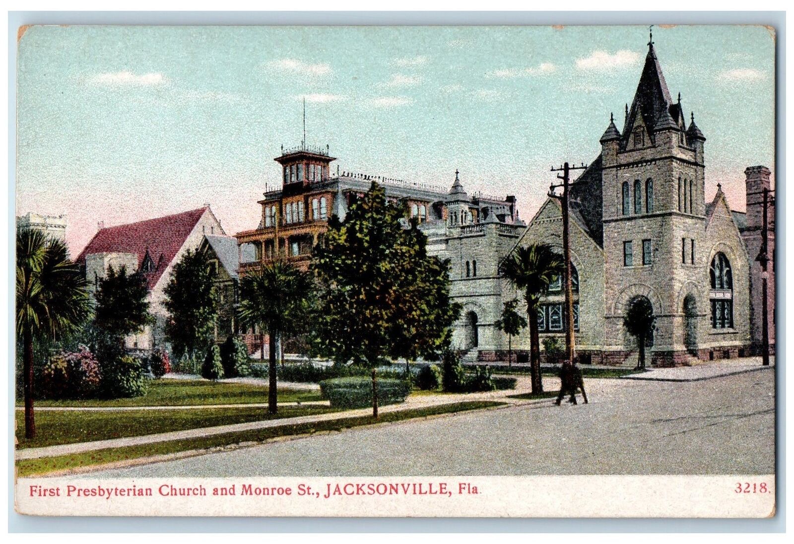 c1905\'s First Presbyterian Church & Monroe St. Building Jacksonville FL Postcard