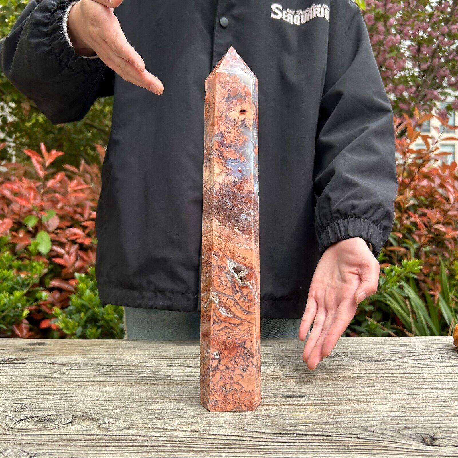 3.7 LB 13.5\'\' Natural Pink Agate Polished Crystal Point Tower Obelisk Healing