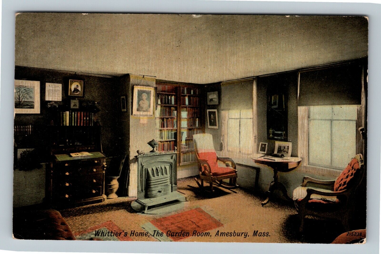 Amesbury, Poet Whittier\'s Home Garden Room Books, Massachusetts Vintage Postcard