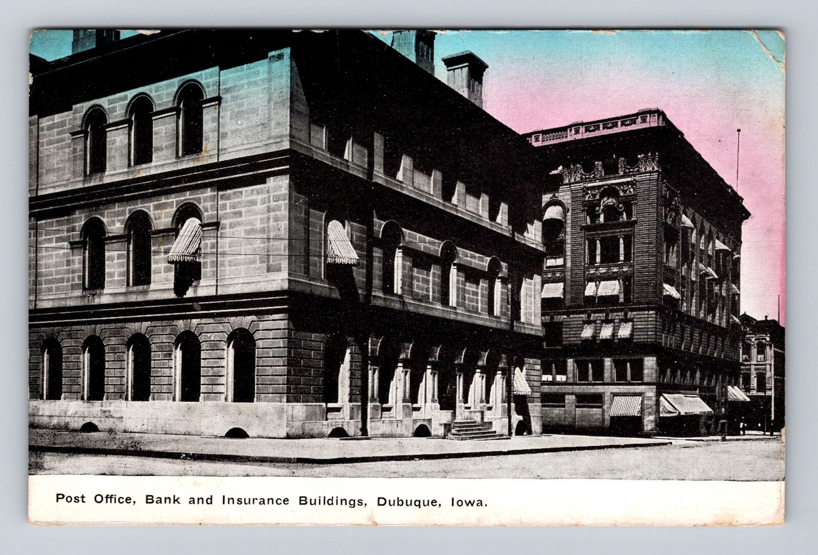 Dubuque IA- Iowa, US Post Office, Bank Insurance Building Vintage c1910 Postcard