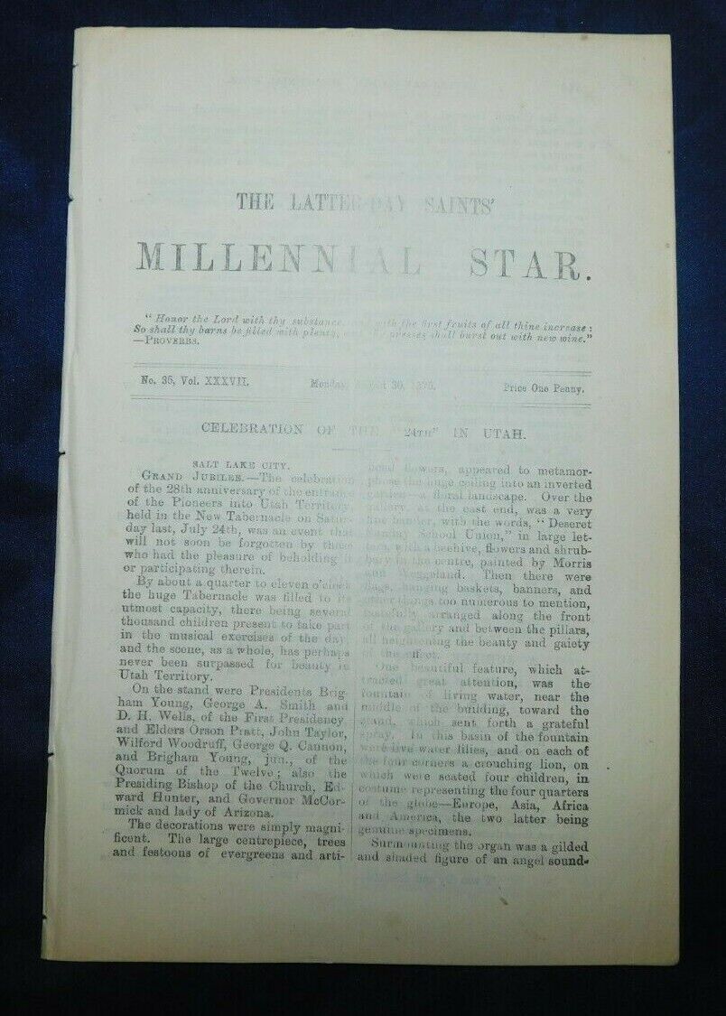 MILLENNIAL STAR of 1875 August 30 LDS Mormon England News 24th of July Pioneer
