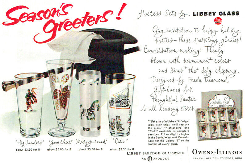 Libbey Glass Highlanders CURIO Good Cheer Swanky Swigs 1954 Magazine Print Ad
