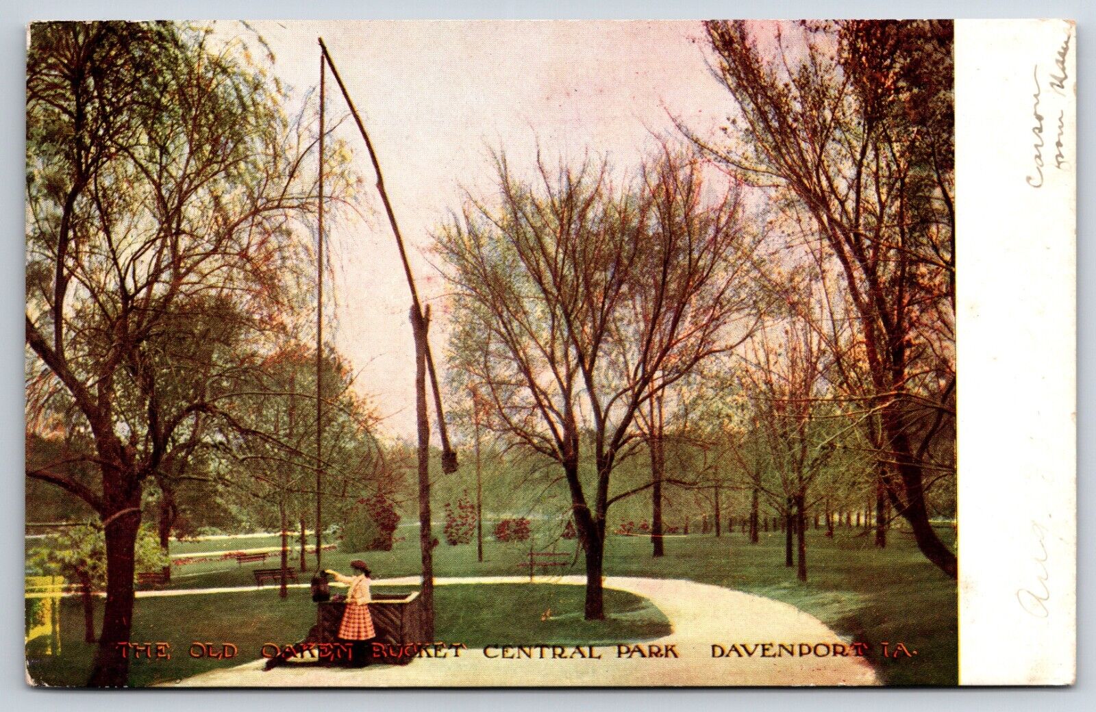 The Old Oaken Bucket Central Park c1900's Davenport Iowa IA Vintage Postcard