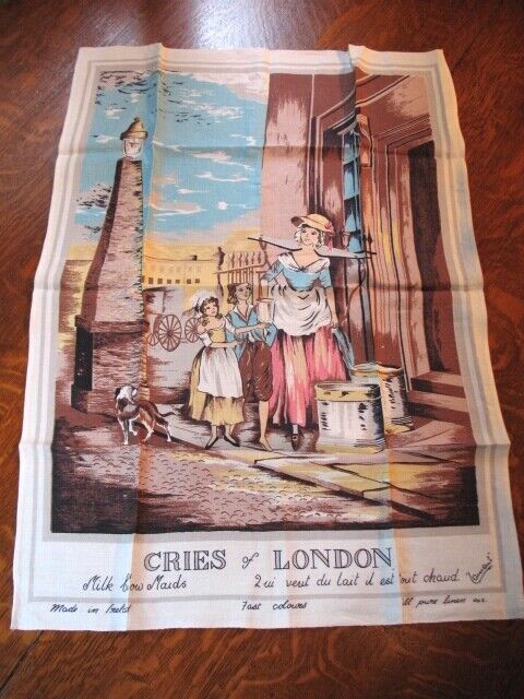 Vintage Lamont Irish Linen Towel Cries of London Milk Below Maids Victorian