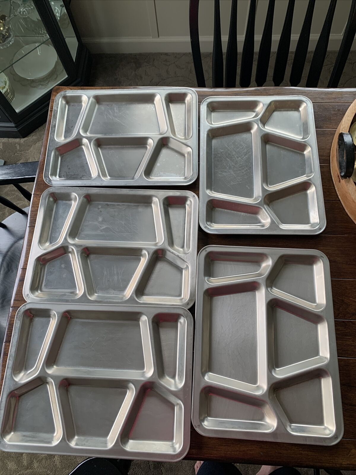 Set Of 4 Vintage Military USA USN Stainless Steel 6 Compartment Mess Hall Trays