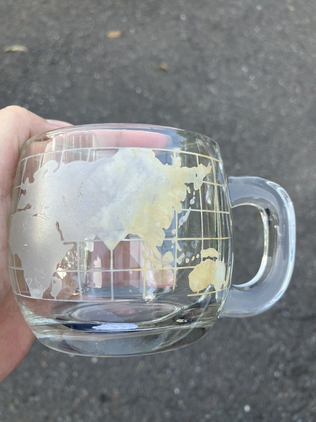 Vintage Nestle Nescafe World Map Globe Etched Glass Coffee Cup Mugs