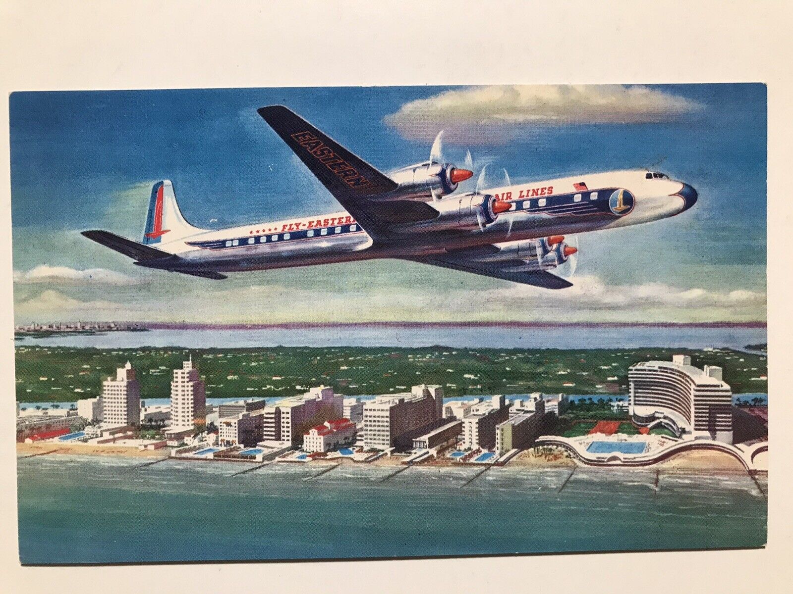 1960 Eastern Air Lines Golden Falcon DC-7B Postcard