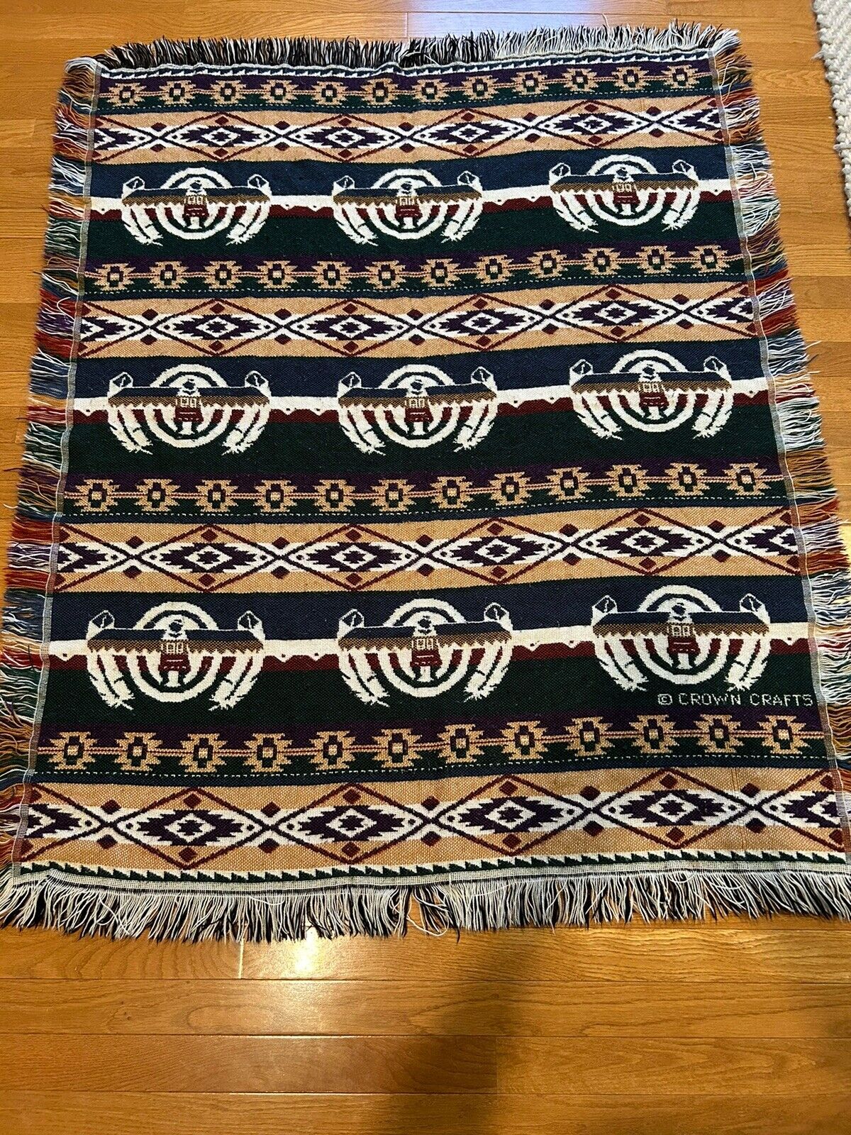 Vintage Crown Crafts Blanket Throw~56 x 49 Native