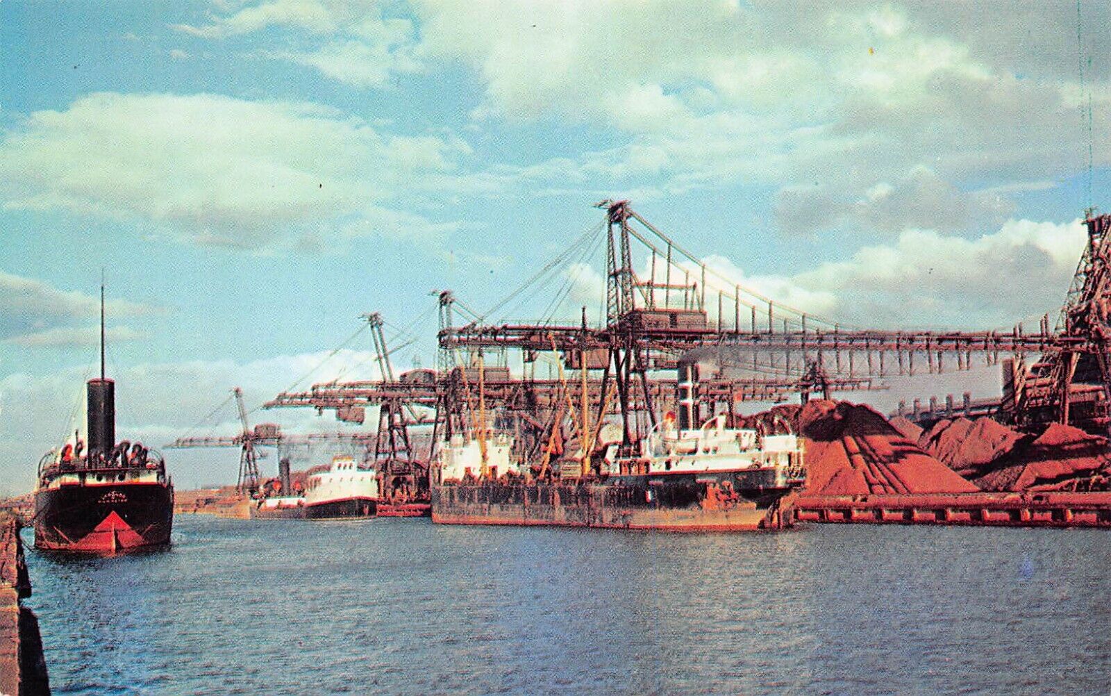 Buffalo NY New York Harbor Lackawanna Steel Mill Ship Freighter Vtg Postcard D4