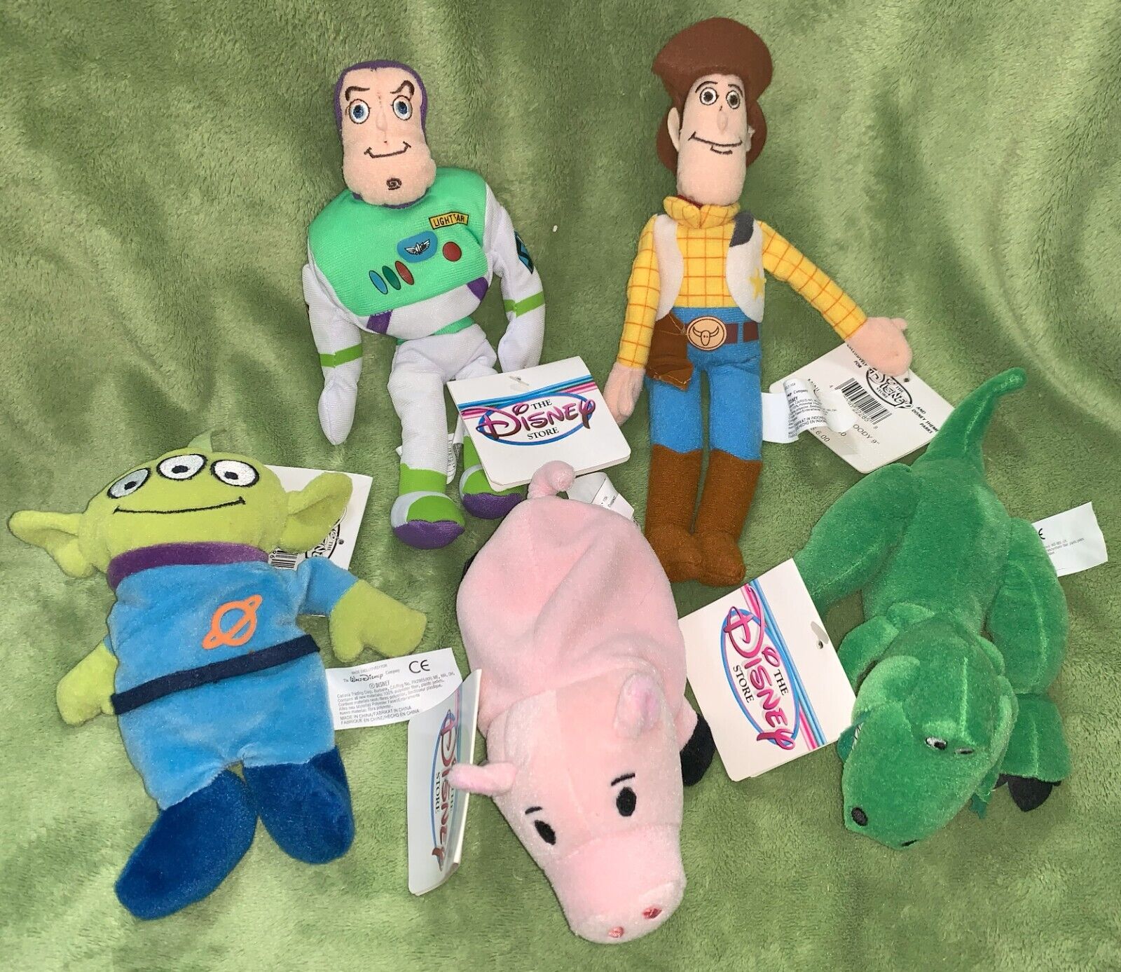 Lot of 5 Disney Store Mini Bean Bag Toy Story   Woody   Buzz   Alien  Rex  Ham.