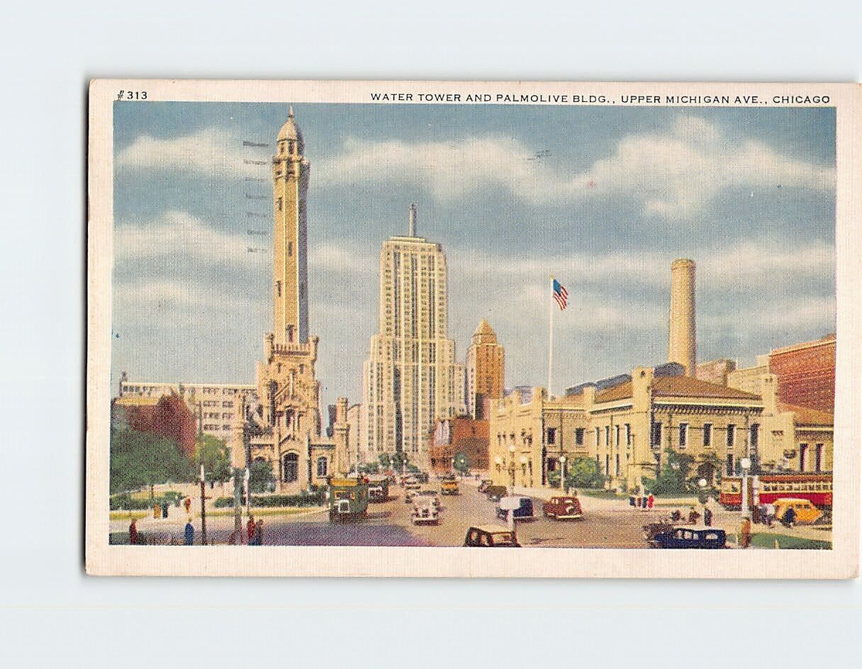 Postcard Water Tower and Palmolive Building Upper Michigan Ave. Chicago Illinois
