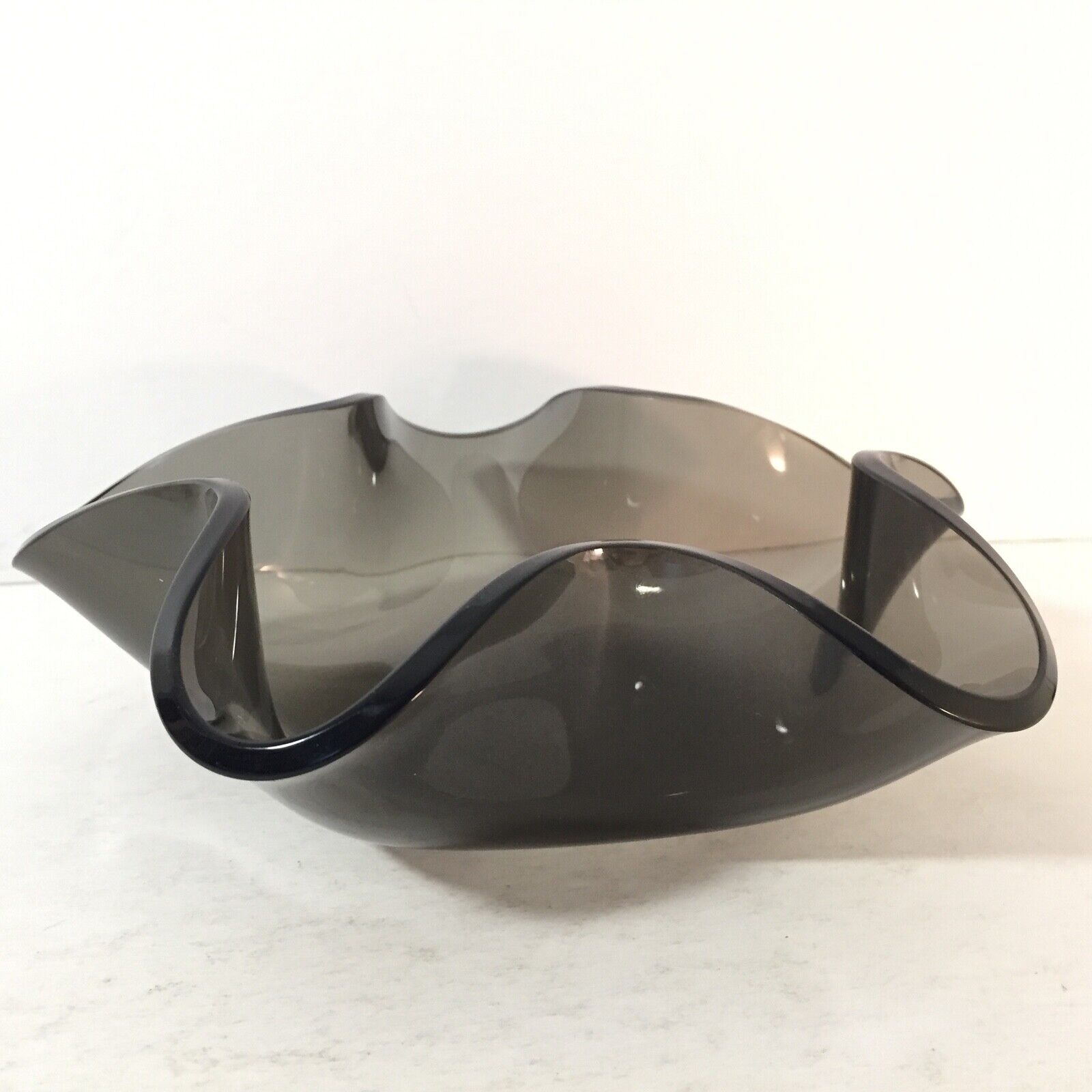 Vintage Lucite Plexiglass Bowl Acrylic w Polished Edges Black Dark Grey Gray