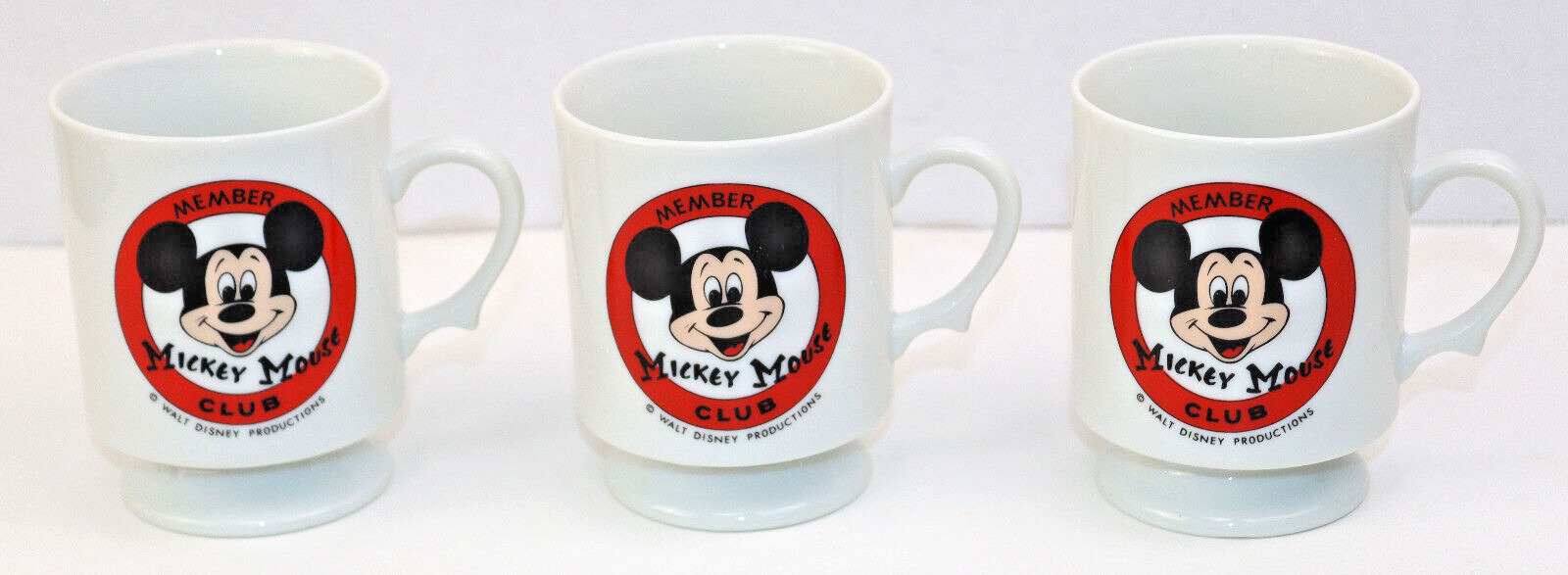 3 Vtg 1970s Mickey Mouse Club Member Porcelain Mug Cup Disneyland Disney World