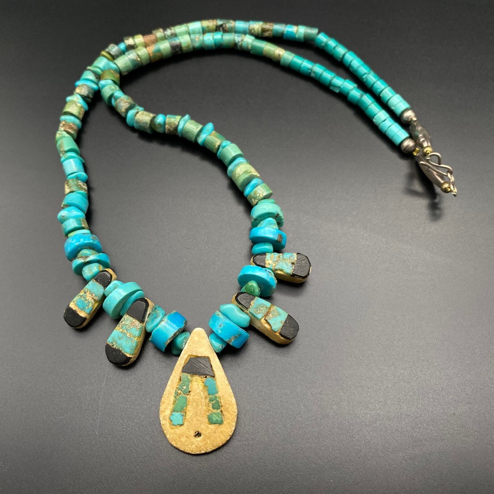 Vintage Native American Turquoise Silver Necklace 24\