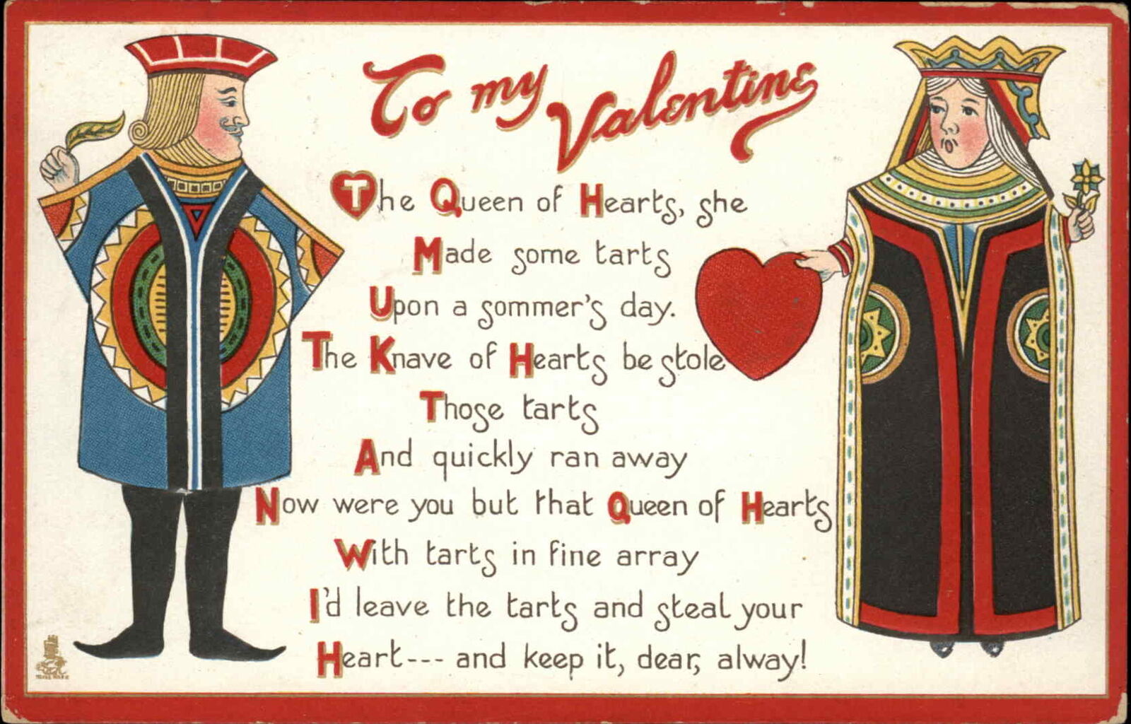 Tuck First Love Velntine #16 Queen & Jack Knave Poem Playing Cards Postcard