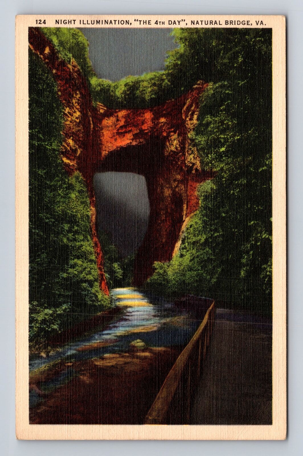 Natural Bridge VA-Virginia, Night Illumination The 4th Day, Vintage Postcard