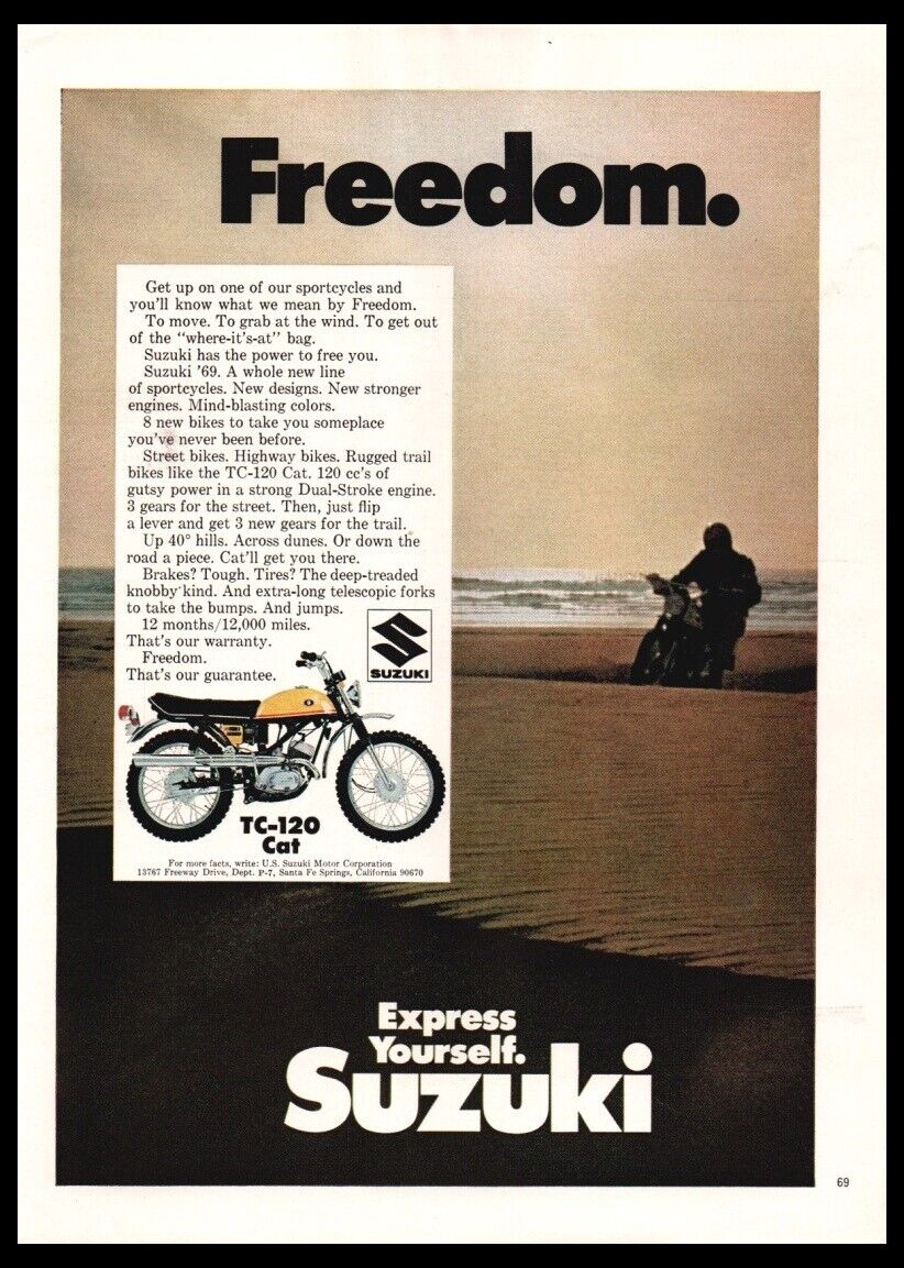 1968 Suzuki TC-120 Cat Motorcycle print ad /mini poster/photo-Original VTG 1960s