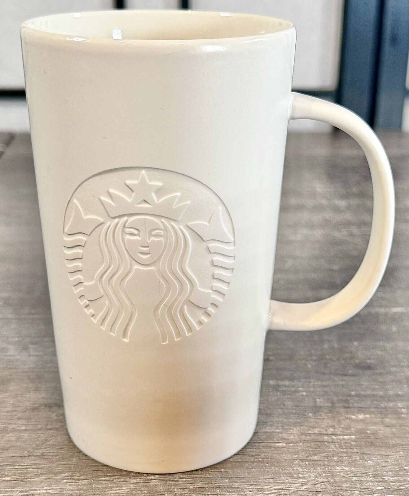 STARBUCKS 2014 White Siren Etched Logo Marbled Tall 16 oz Mermaid Coffee Cup Mug