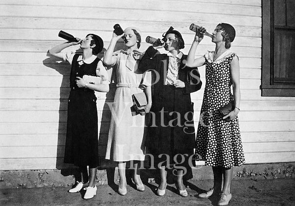 Vintage Stylish Ladies Drinking Booze Photo 1925 Flappers Jazz Prohibition era 
