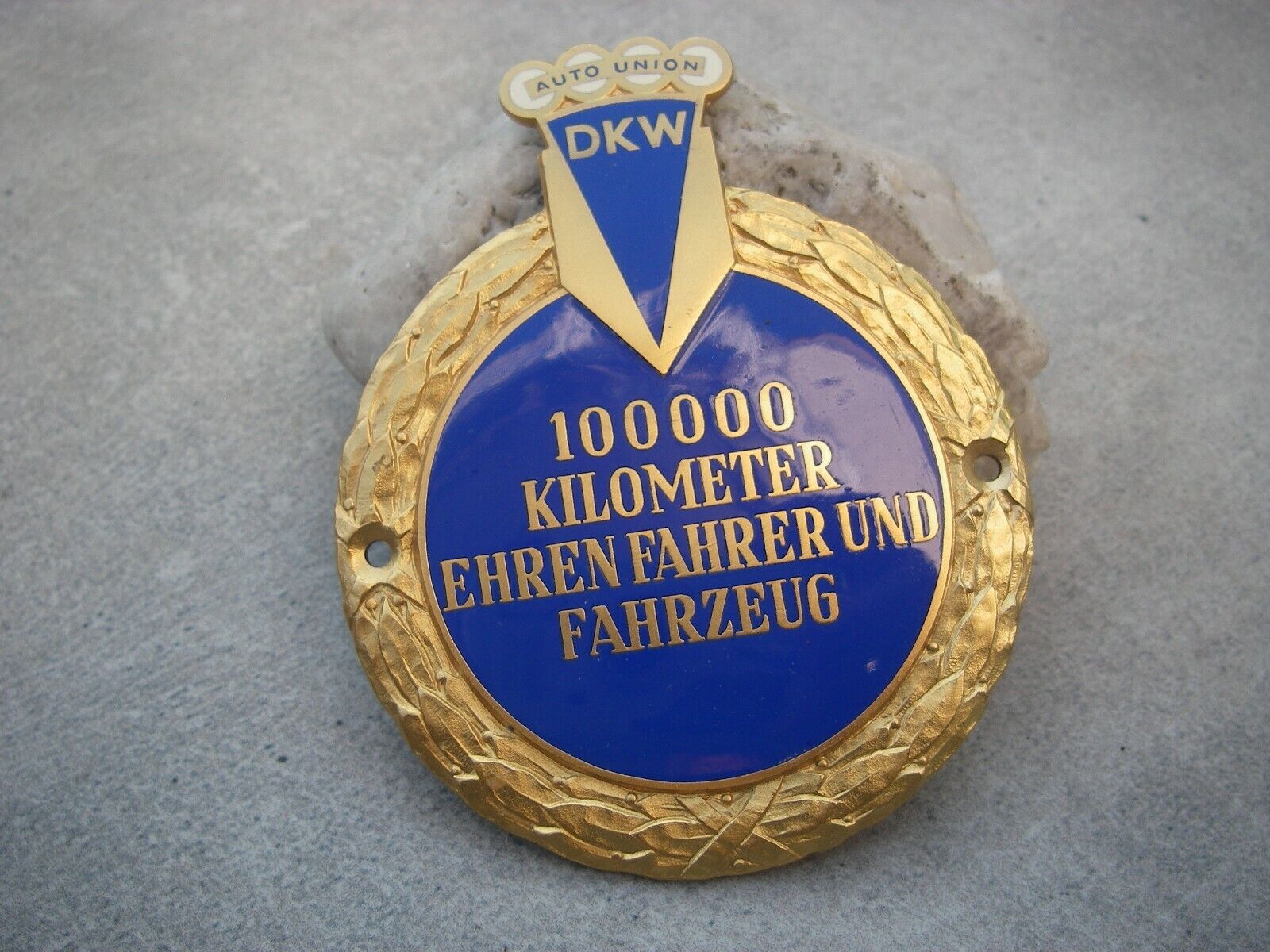 rare AUTO UNION DKW - 100.000 KILOMETERS MILEAGE Badge - honoring driver and car