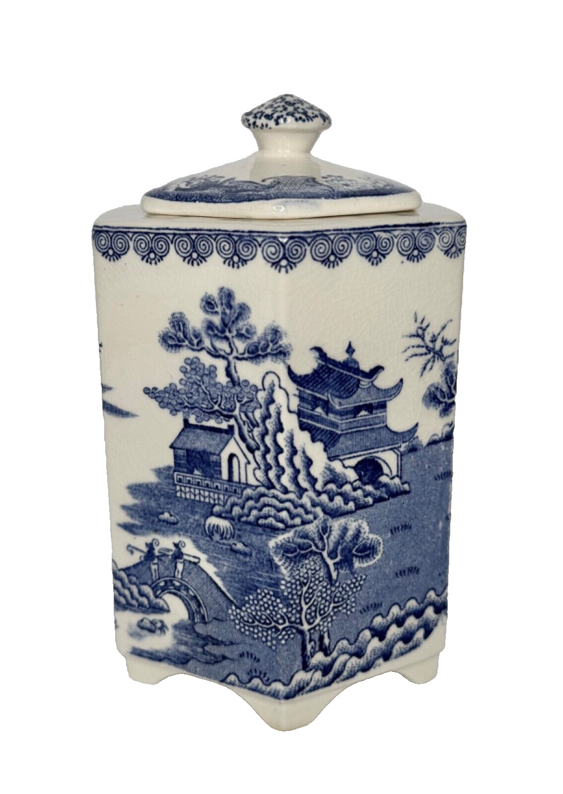 Mason\'s Ironstone China Willow Blue Lidded Tea Caddy / Jar England