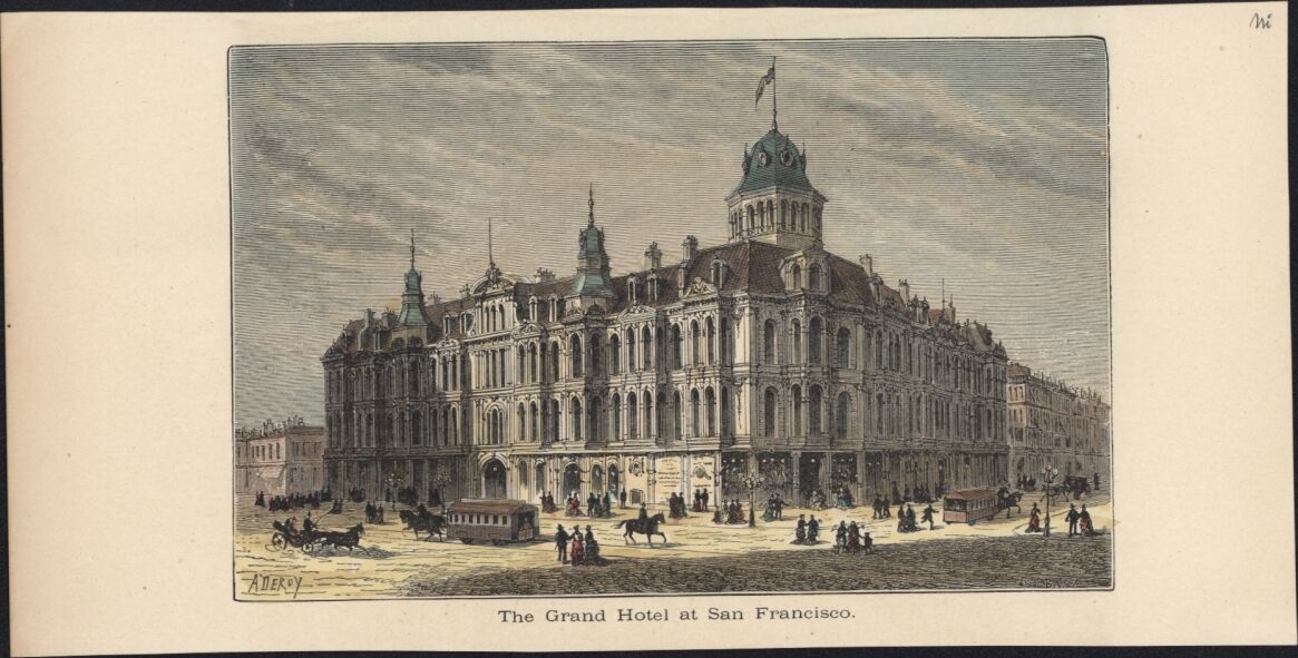 1872 Pic. America Antique Print The Grand Hotel New Montgomery St San Francisco