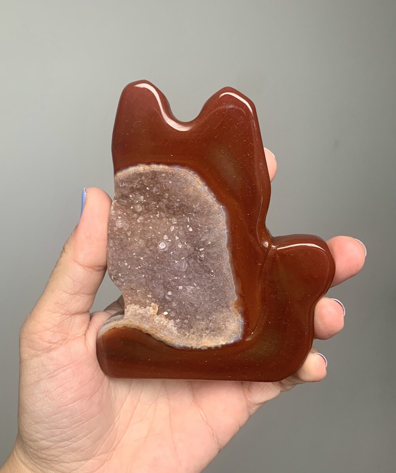 carnelian druzy cat carving 4.1 Inches 240 Grams From India
