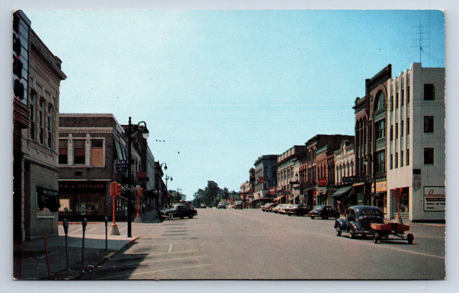 Vintage Postcard Mishawaka IN Indiana Main Street Boat Trailer Q10