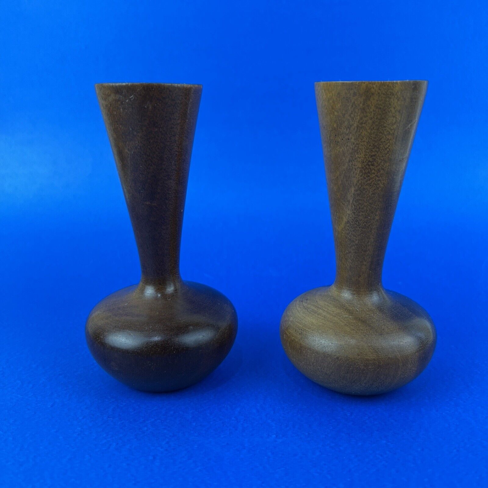 Vintage Mid Century Modern Pair of Walnut? Wood Candle Holders